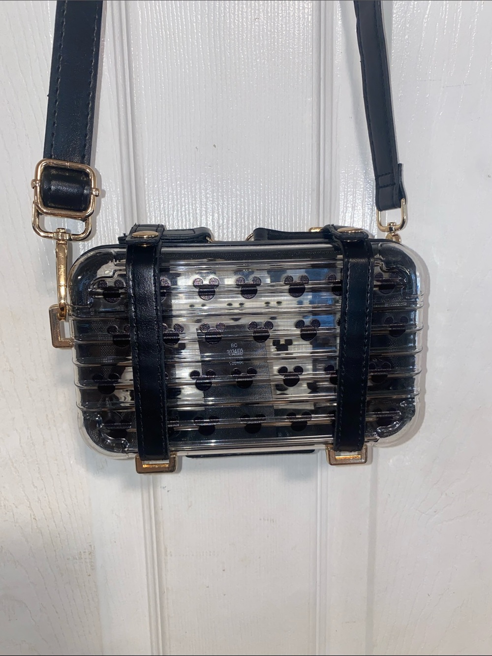 Disney Mickey mouse clear hard shell mini suit case long strap bag .